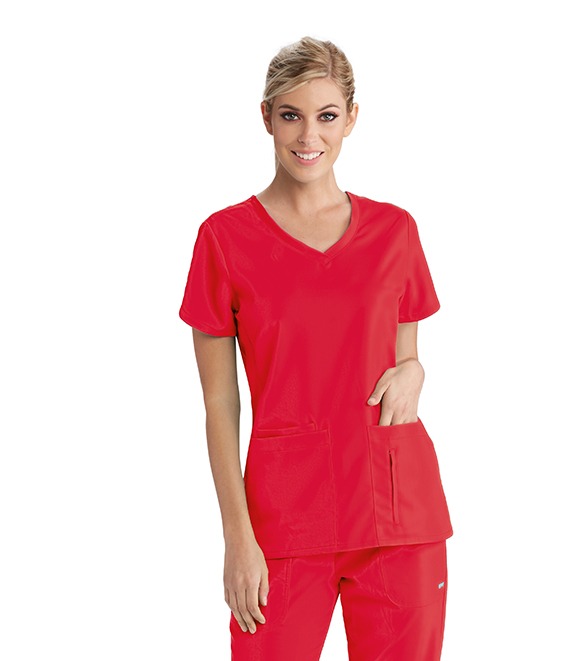 BARCO Grey’s Anatomy Women’s Cora Top Crossover V-Neck Medical Scrub Top w/ 4 Pockets & Tulip Sleeves 