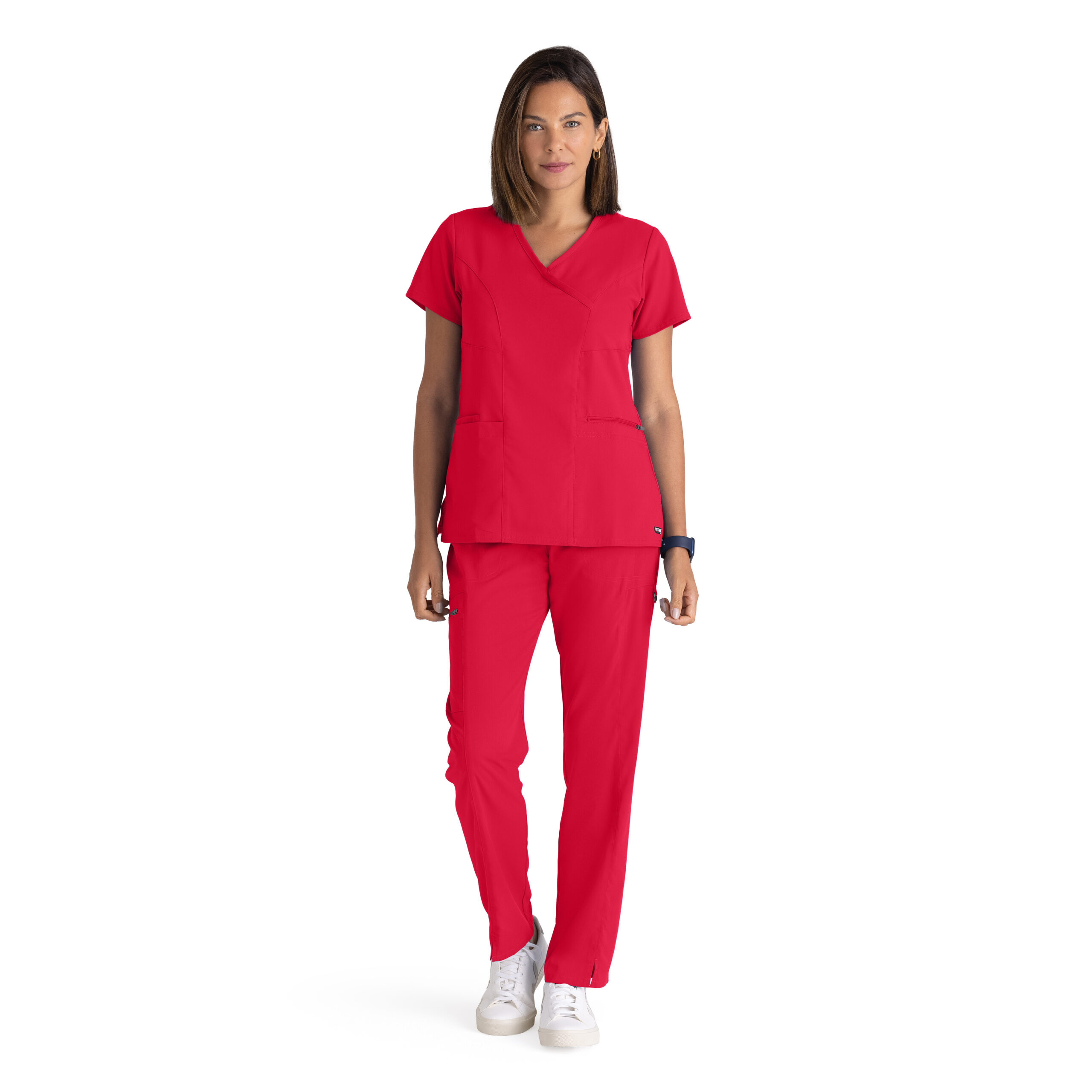 Grey's Anatomy Spandex Stretch Kim Top - 3 Pocket V-Neck Top  in Scarlet Red